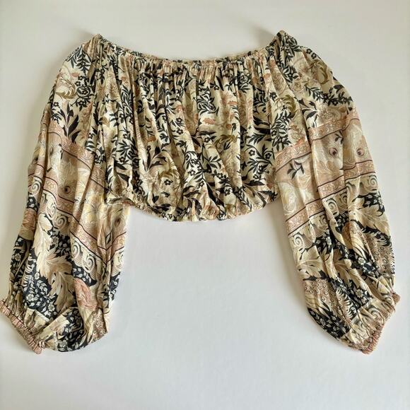 Spell & The Gypsy Pearl Oasis Off the Shoulder Cropped Floral Blouse Size Small - Picture 2 of 9